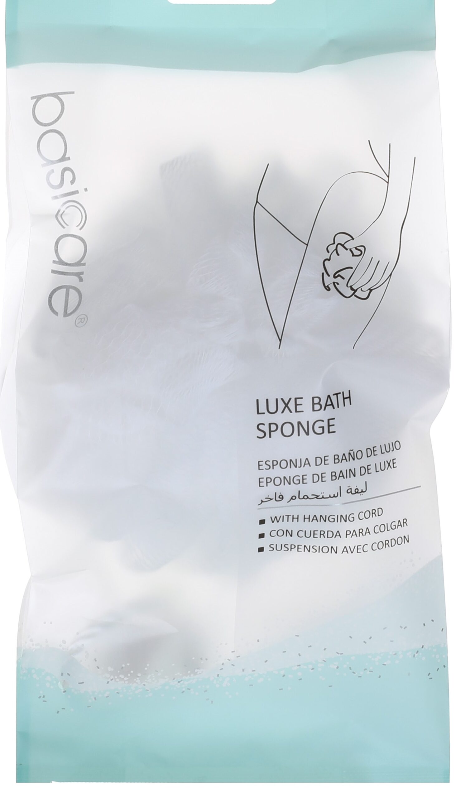 2194 Luxe Bath Sponge with Hanging Cord – White - Image 1