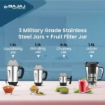 Bajaj Military Series 4 Jar 1000W Mixer Grinder - EVOQUE - Image 2