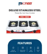 Pioneer 3 Burner Stainless Steel Gas Stove - PGS-RB33 - Image 2